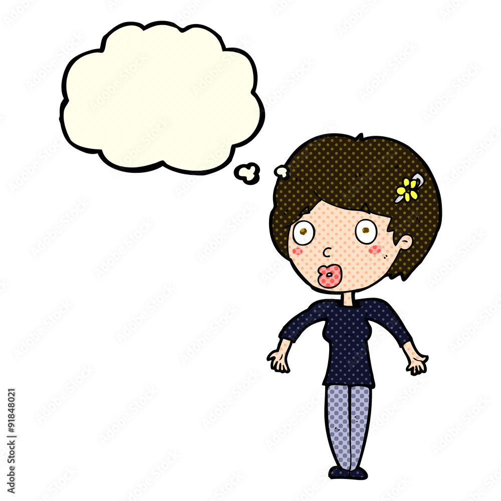 cartoon shocked woman with thought bubble cartoon shocked woman with thought bubble