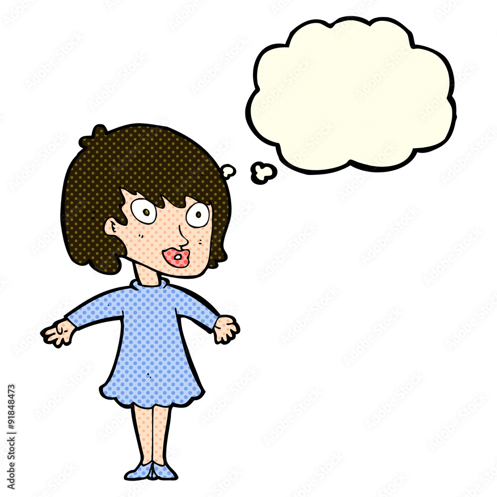 cartoon woman wearing dress with thought bubble cartoon woman wearing dress with thought bubble