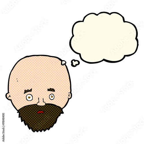 cartoon shocked man with beard with thought bubble
