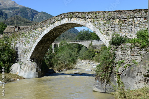 Roman bridge at Giornico on Leventina valley, Switzerland