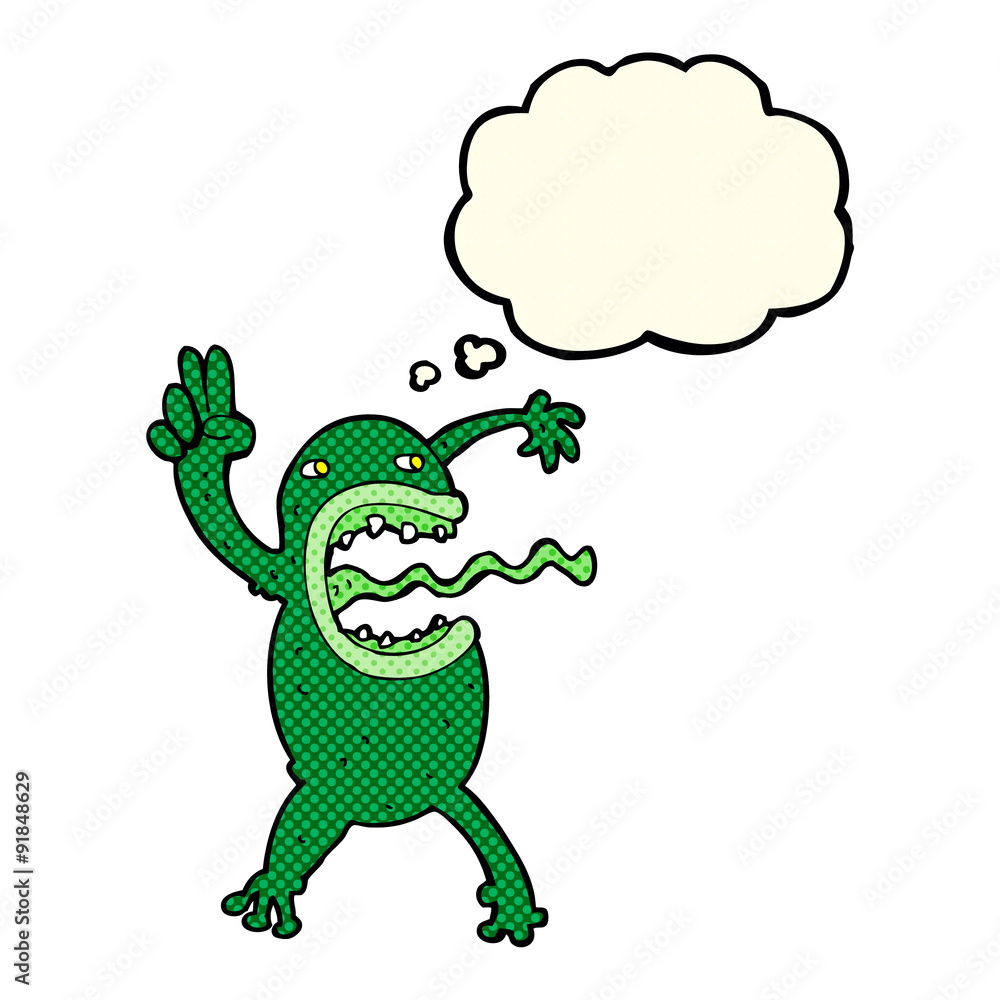 Obraz premium cartoon crazy frog with thought bubble