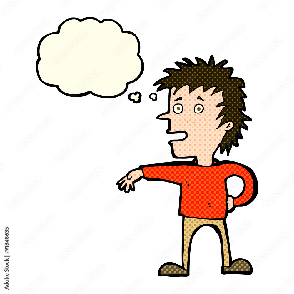 Fototapeta premium cartoon man making dismissive gesture with thought bubble