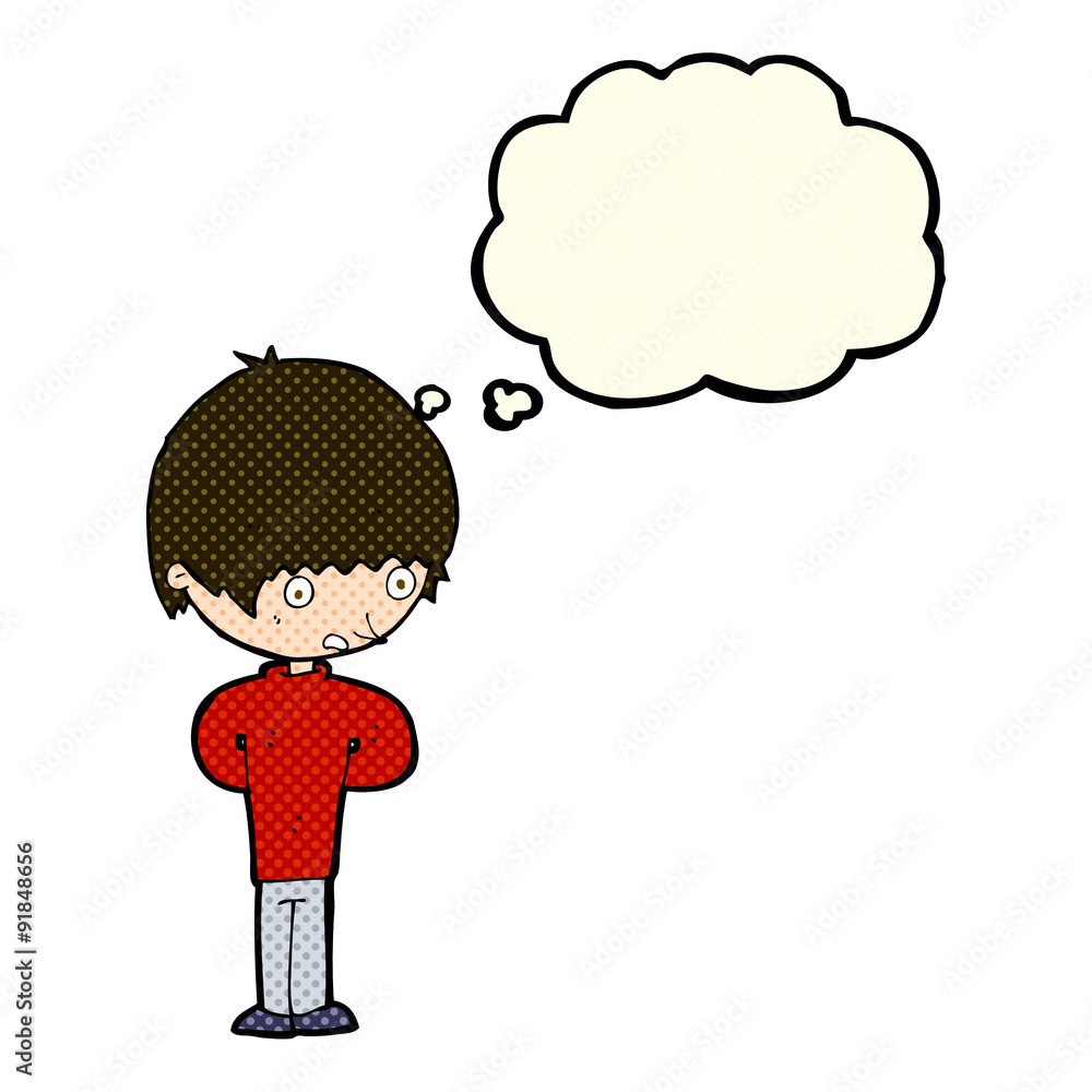 cartoon nervous boy with thought bubble cartoon nervous boy with thought bubble
