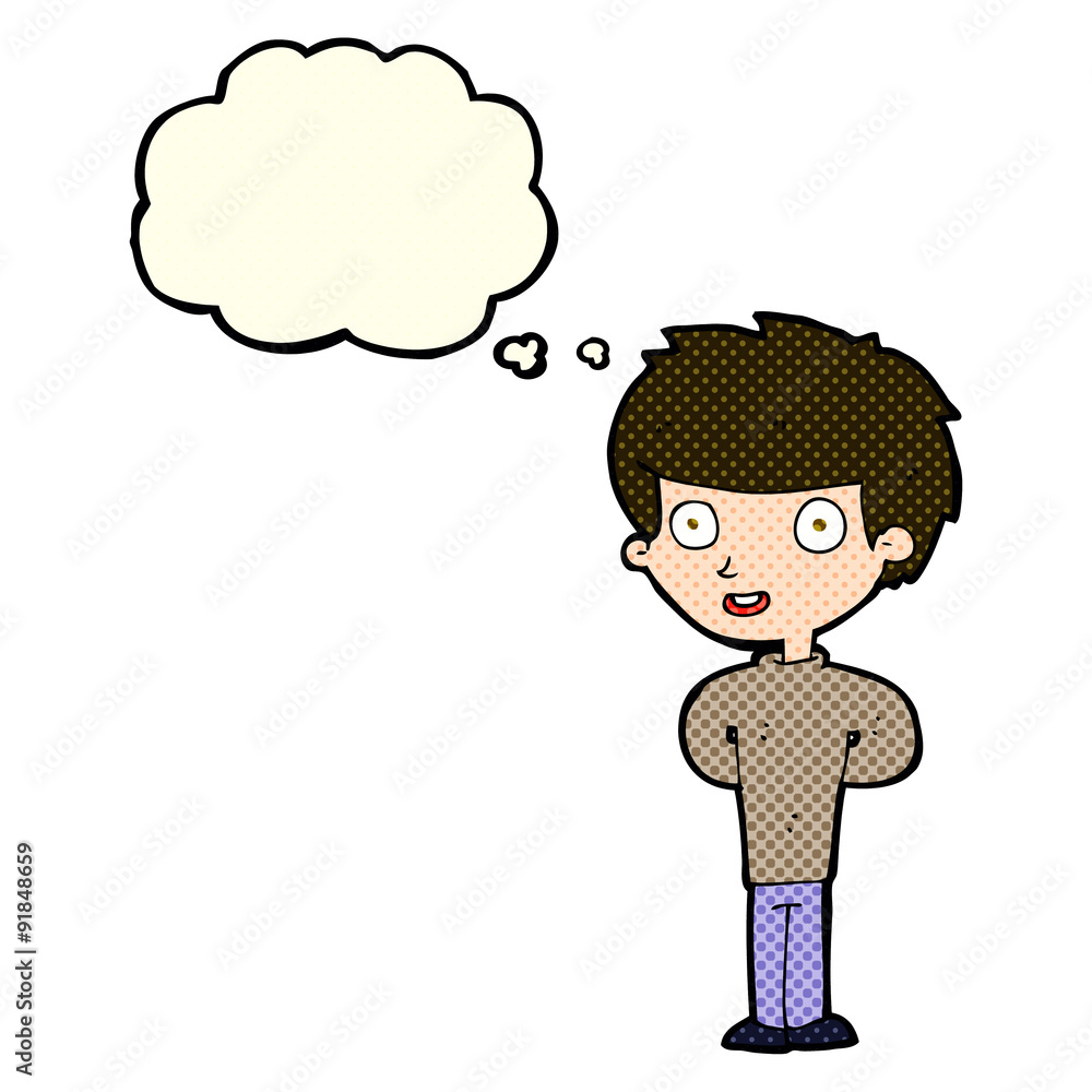 cartoon happy boy with thought bubble cartoon happy boy with thought bubble