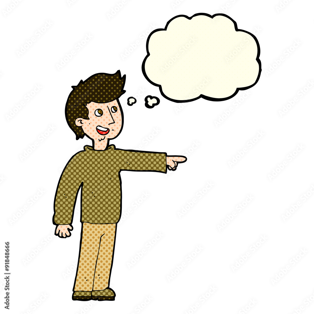 cartoon happy man pointing and laughing with thought bubble cartoon happy man pointing and laughing with thought bubble
