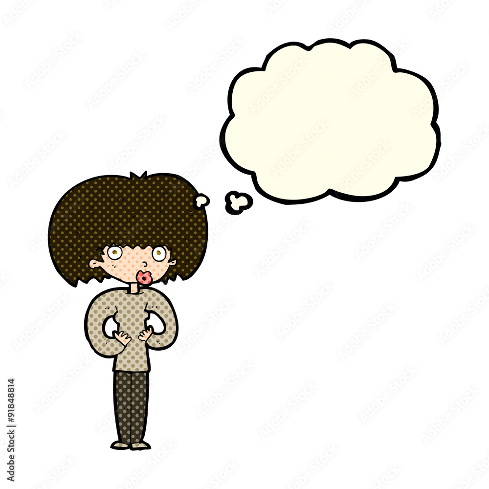 cartoon surprised woman with thought bubble cartoon surprised woman with thought bubble