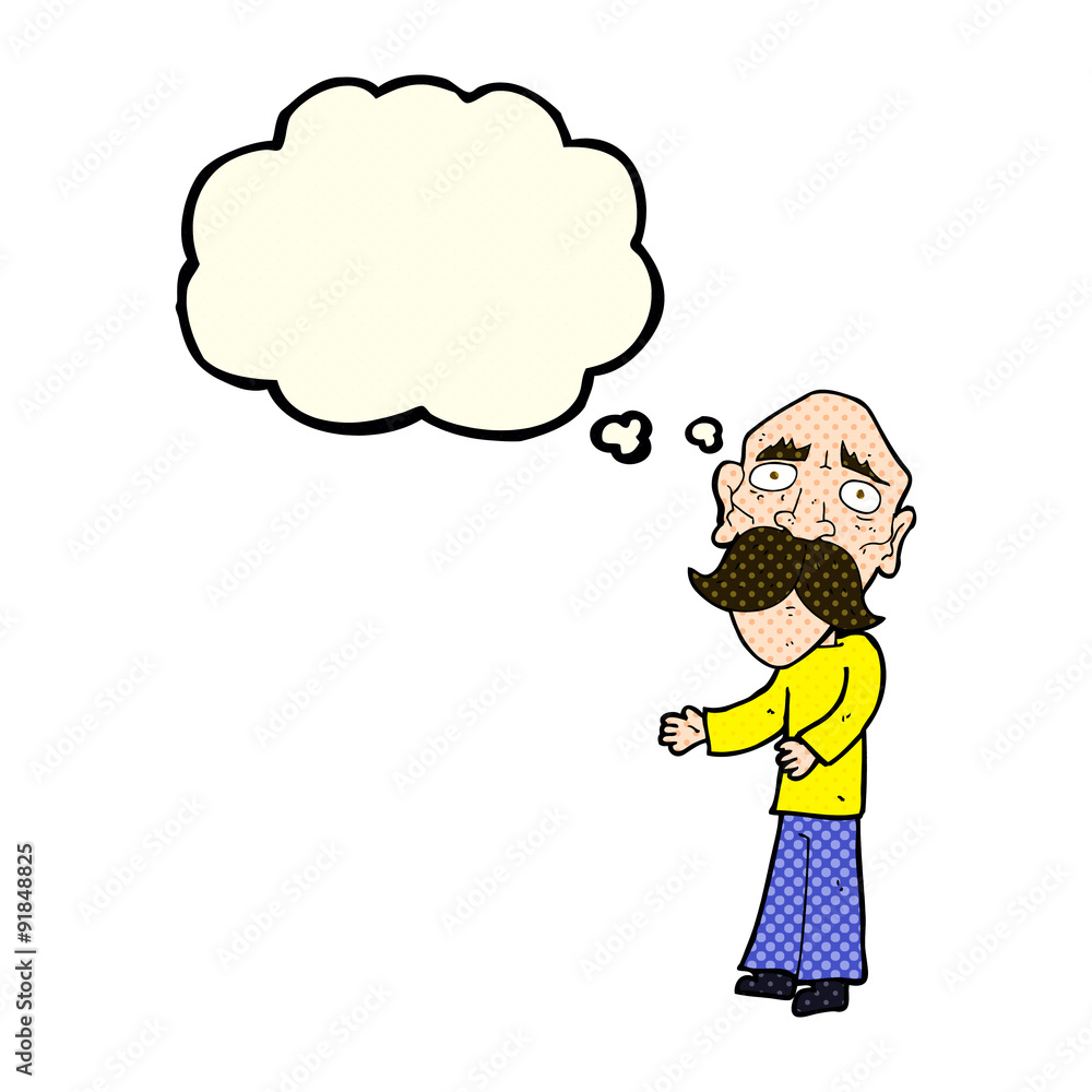 cartoon lonely old man with thought bubble