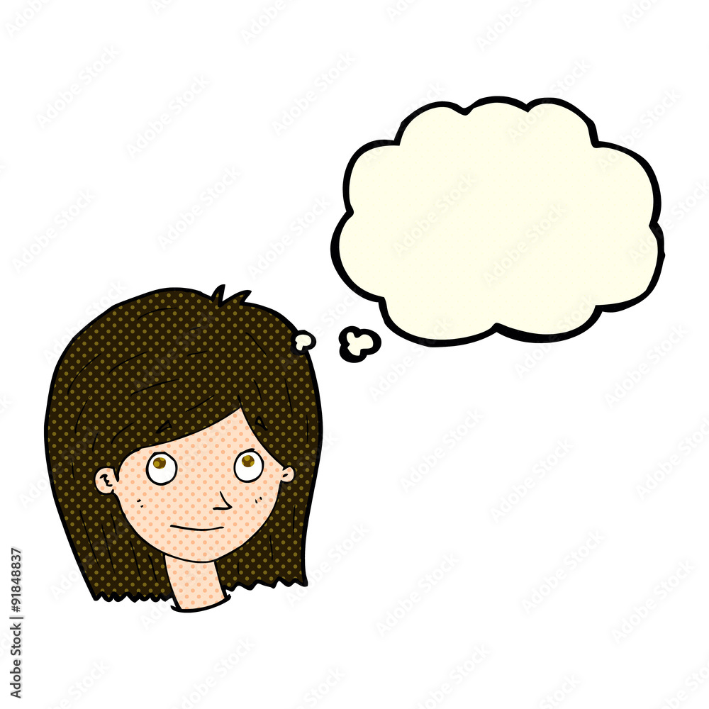 cartoon happy female face with thought bubble cartoon happy female face with thought bubble