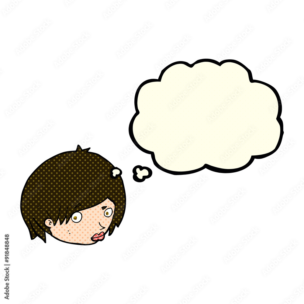 cartoon female face with raised eyebrow with thought bubble cartoon female face with raised eyebrow with thought bubble