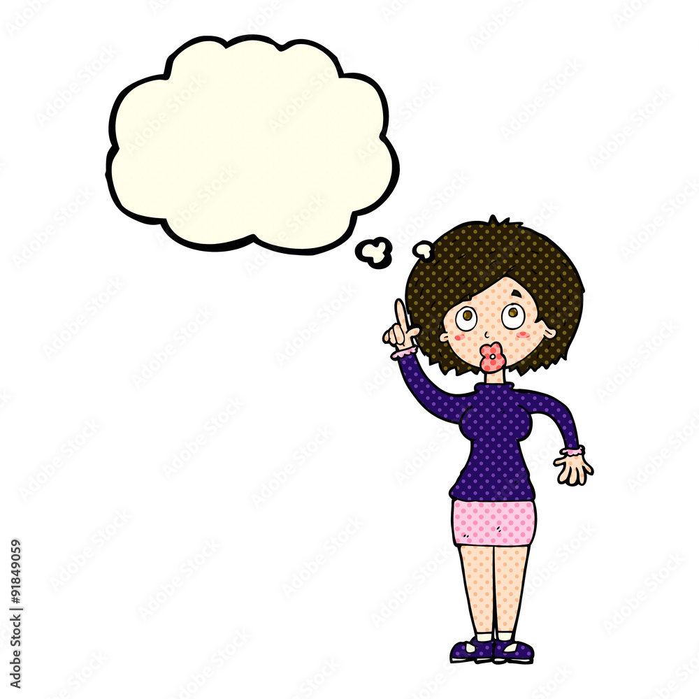 cartoon woman with idea with thought bubble cartoon woman with idea with thought bubble