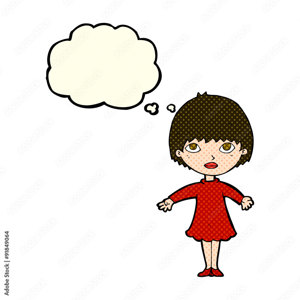 cartoon woman in dress with thought bubble cartoon woman in dress with thought bubble