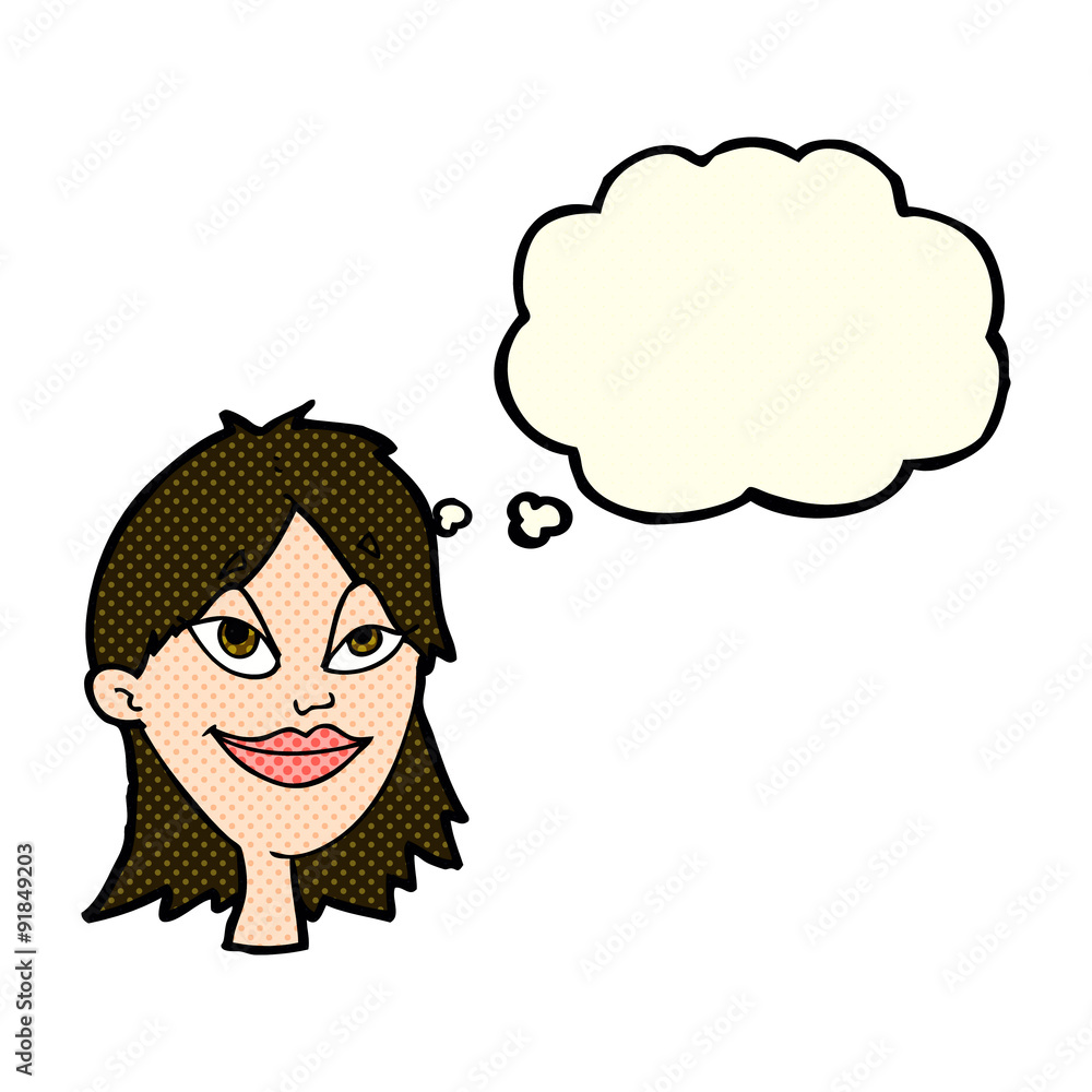 cartoon happy woman with thought bubble cartoon happy woman with thought bubble