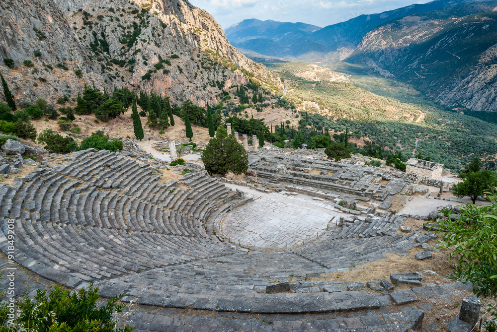 The ancient theater in the archaeological site of Delphi in Greece
