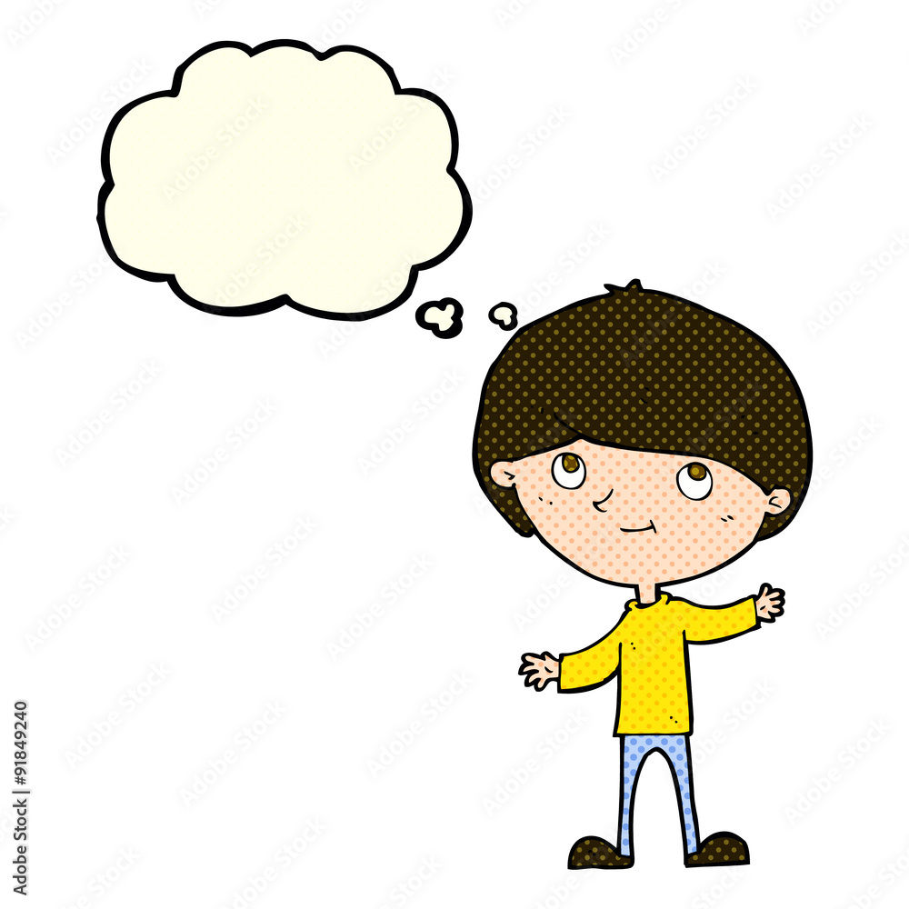 cartoon happy boy with thought bubble cartoon happy boy with thought bubble