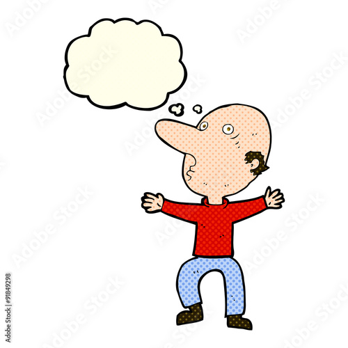 cartoon worried middle aged man with thought bubble