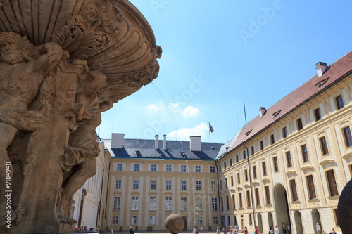 Kohl's fountain in Prague Castle with blue sky