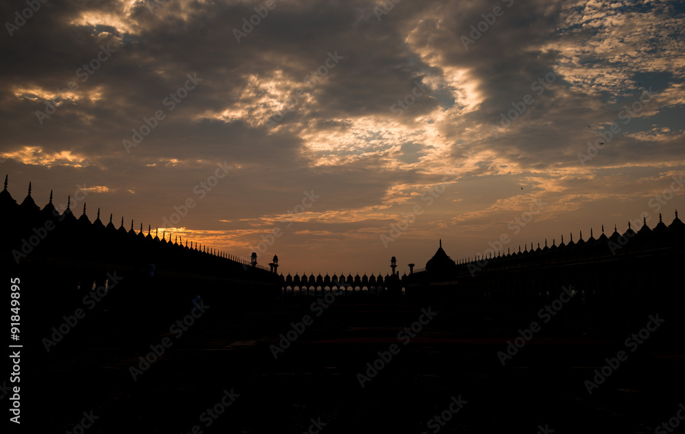 Mosque silhouette at Bara Imambara, Lucknow, India 