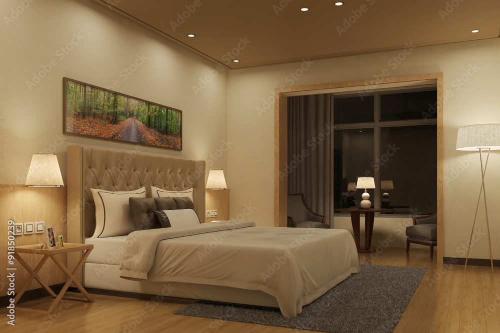 © Robert Kneschke - Beleuchtetes Schlafzimmer in der Nacht