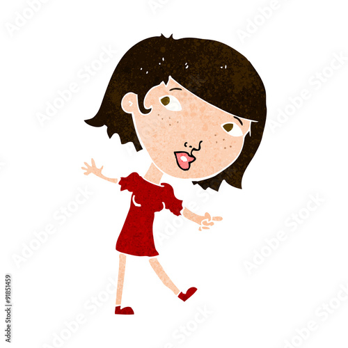 cartoon happy girl gesturing to follow