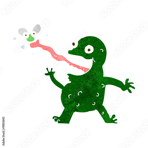 cartoon frog catching fly