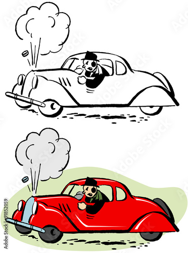 Broken down car and angry man.