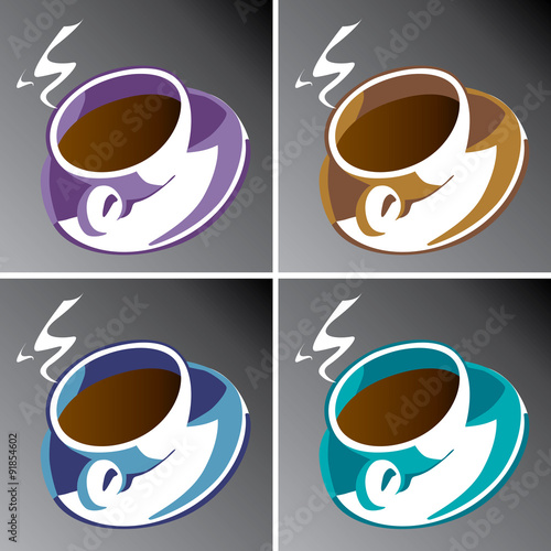 Four coffee cups in editable vector format