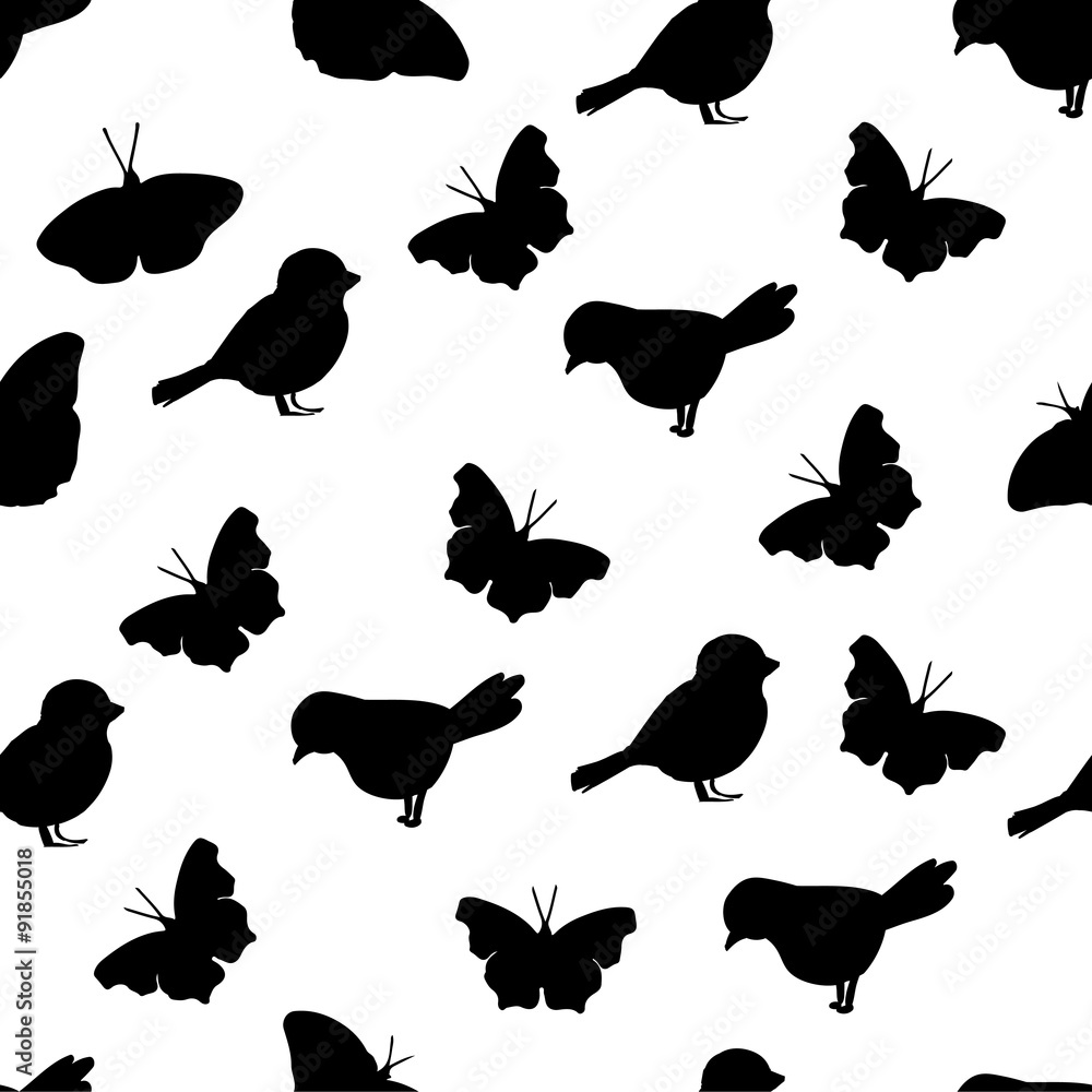 Naklejka premium silhouette bird pattern seamless butterfly monochrome