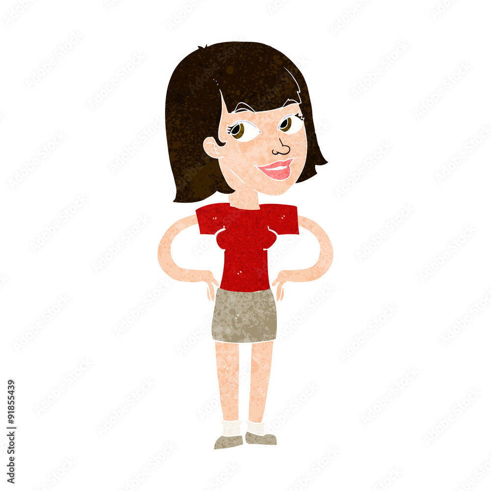 cartoon happy woman with hands on hips cartoon happy woman with hands on hips