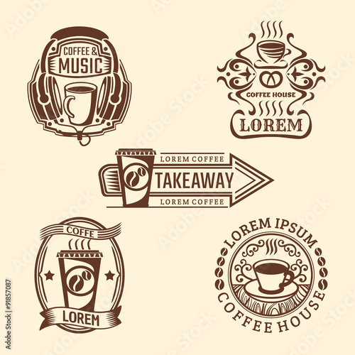 Set of hipster vintage coffee labels. Vector cafe logos. Retro style.