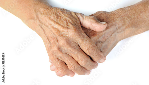 old hands on a white background withe clipping path