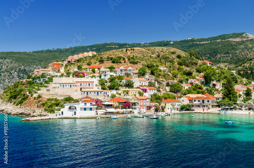 Assos on the Island of Kefalonia in Greece. View of beautiful bay of Assos village, Kefalonia island, Greece