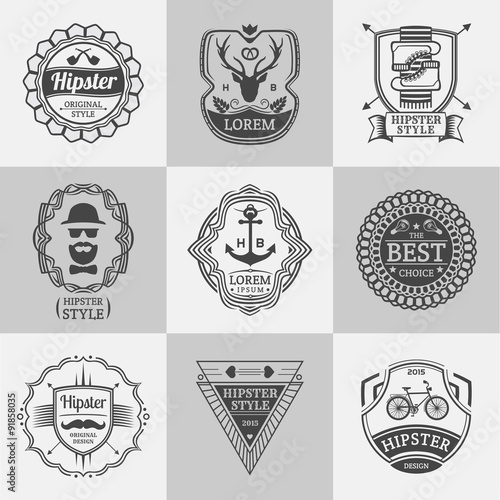 Vintage hipster labels and logos set. Retro style. Vector design elements.