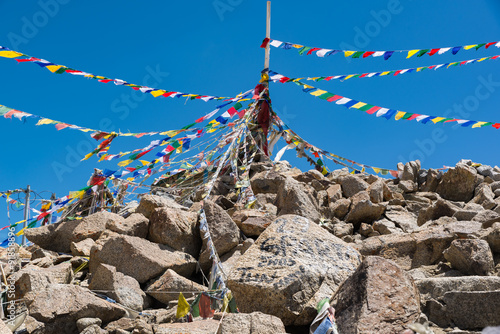 Prayer flag at Khardung La, Ladakh, Jammu and Kashmir,India. photo