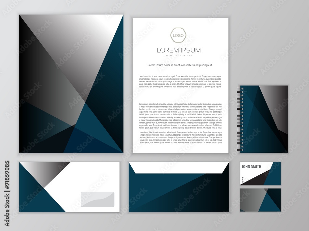 Naklejka premium Polygonal classic corporate identity design template. Vector business stationery.