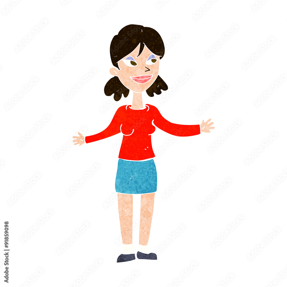 cartoon happy woman shrugging shoulders cartoon happy woman shrugging shoulders