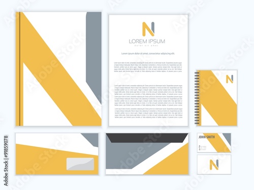 Creative corporate identity with logo design, letter N. Trendy stationery business concept. Vector illustration.