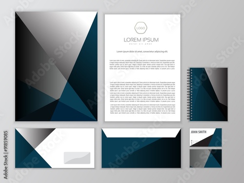 Polygonal classic corporate identity design template. Vector business stationery.