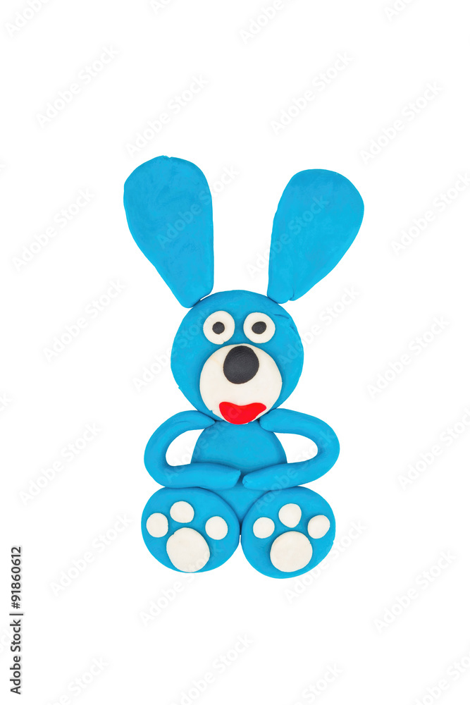 Rabbit  from children bright plasticine - Stock Image macro.