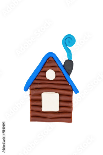 
House from children bright plasticine - Stock Image macro.
