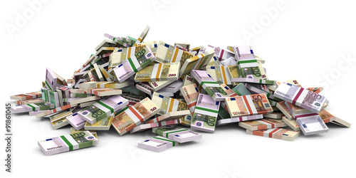 Money heap. Different Euro bank notes. photo