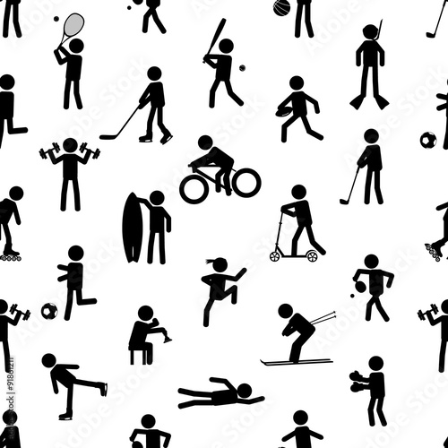 sport silhouettes black simple icons seamless pattern eps10