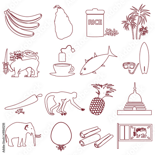Sri-lanka country symbols outline icons set eps10