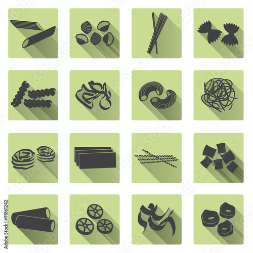 various types of pasta food color flat icons set eps10