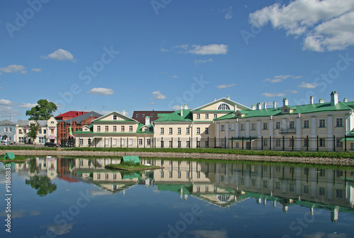 MOSCOW REGION, SERGIYEV POSAD, RUSSIA - MAY 31, 2009: Old Monastery Hotel on the banks of the White pond