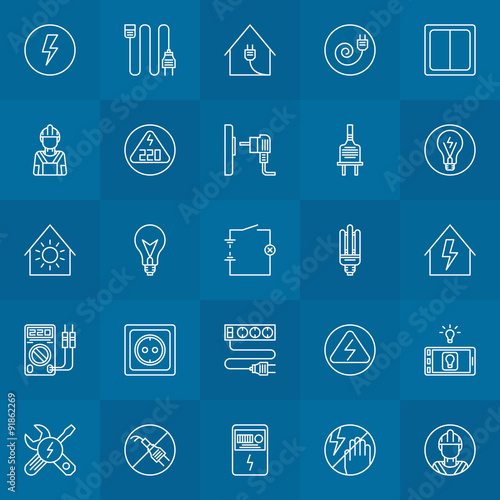 Electricity linear icons set