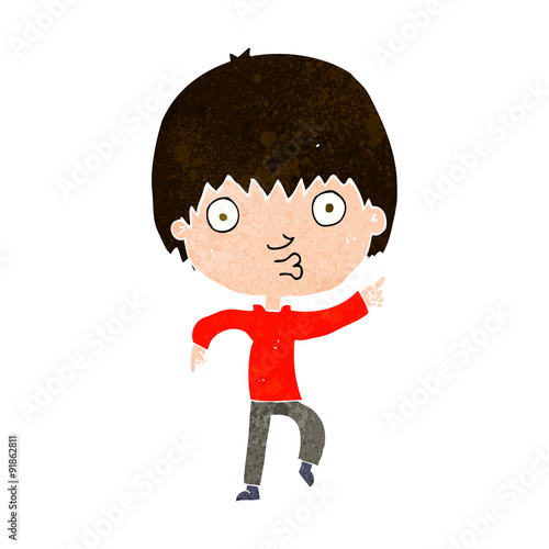 cartoon impressed boy pointing