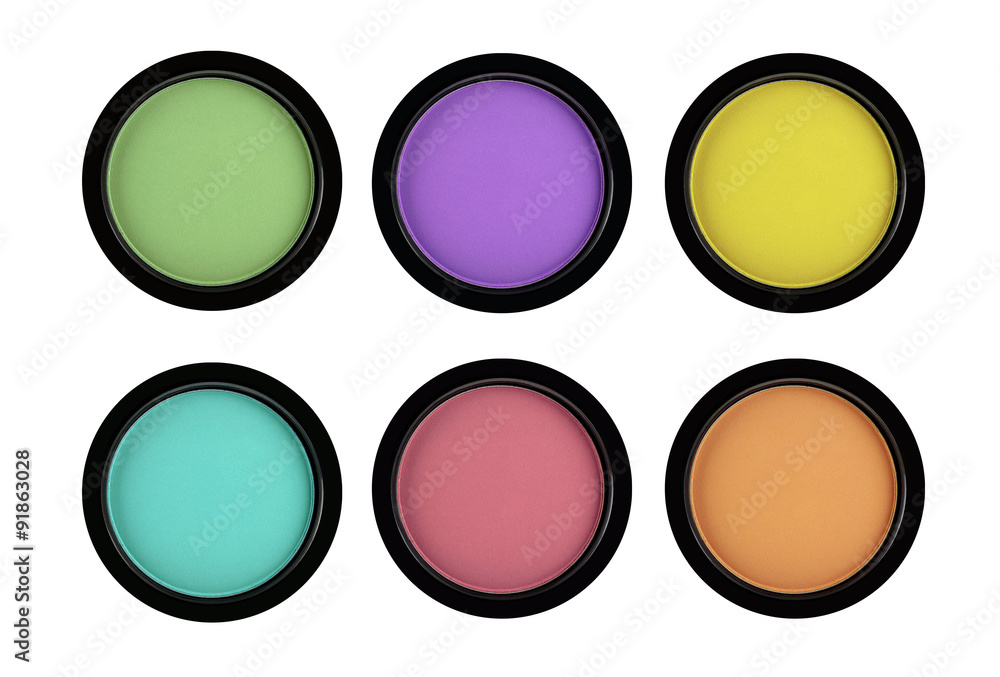 Set of 5 multicolored eye shadows isolated on white isolated on Set of 5 multicolored eye shadows isolated on white isolated on