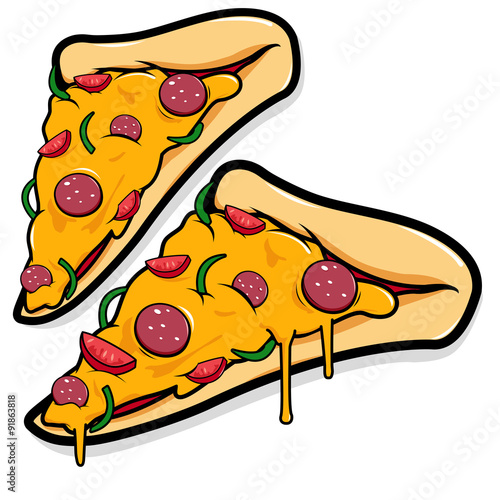 Slices of pizza with cheese and pepperoni. Vector illustration