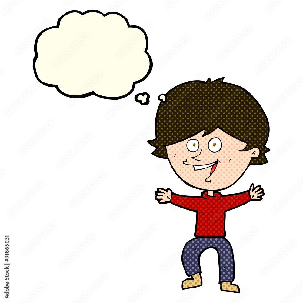 cartoon happy boy laughing with thought bubble cartoon happy boy laughing with thought bubble
