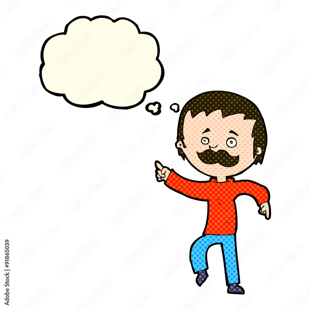 cartoon man with mustache pointing with thought bubble cartoon man with mustache pointing with thought bubble